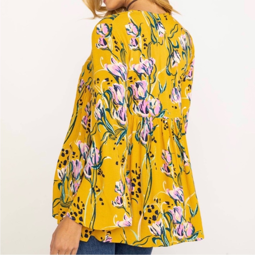 Free People Bella Tunic Golden Yellow Floral Top Size S